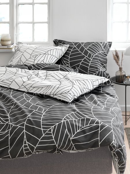 Lenjerie pat+cearșaf percal PAULA 140x200 alb/gri