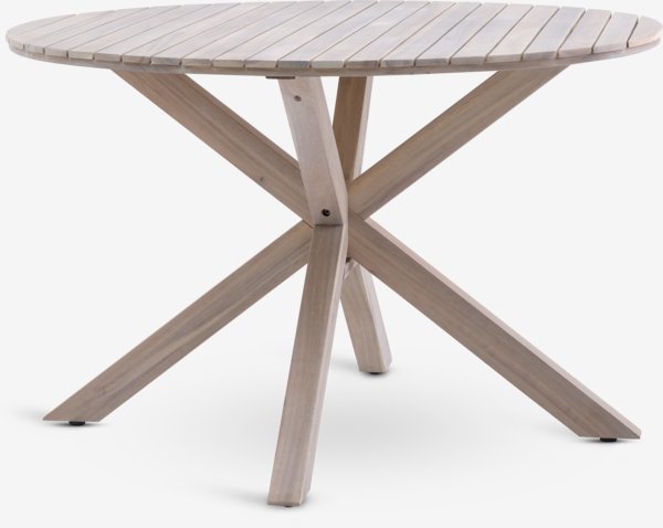 Table FUGLSAND Ø120 bois dur + 4 chaises de jardin TREBJERG