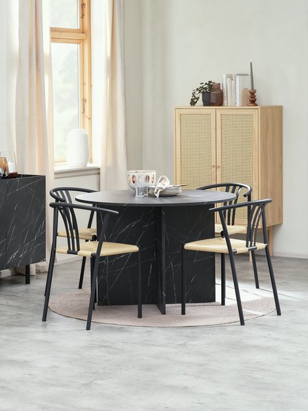 KRONDAL Ø110 table marbre + 4 JYDERUP noir/naturel