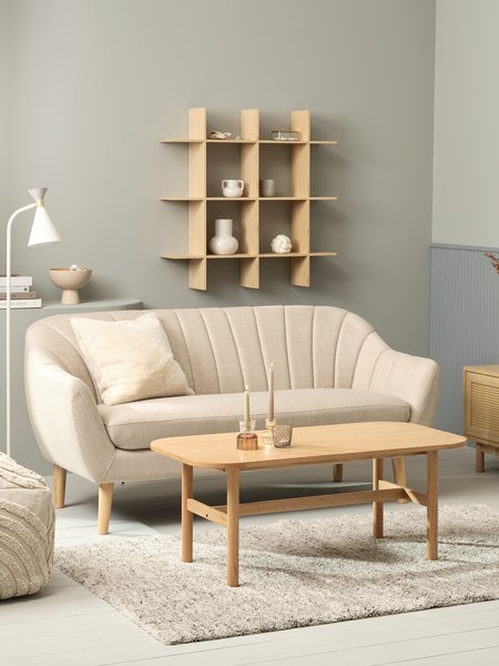 Sofa EGEDAL 2.5-seater beige fabric/oak colour