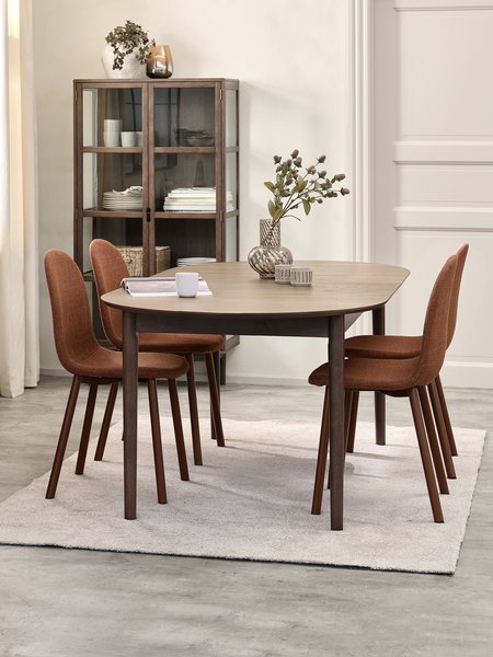 MARSTRAND L200/280 bord mörk ek + 4 EJSTRUP stol terracotta