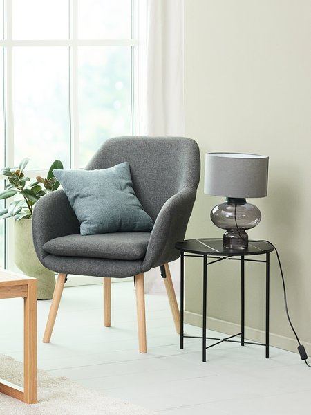 Armchair UDSBJERG grey fabric/oak