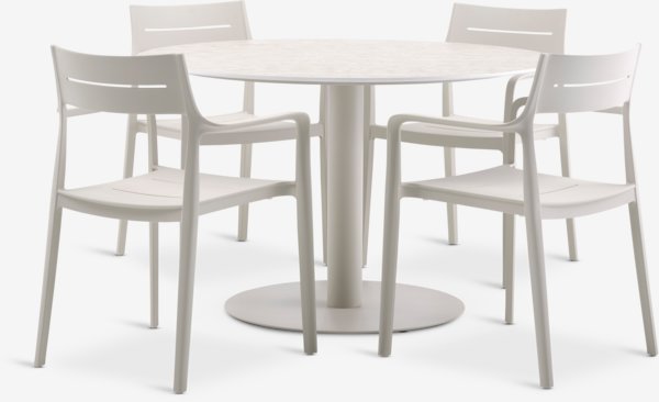 VAMDRUP Ø120 tafel + 4 INGSTRUP stoelen beige