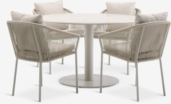 VAMDRUP Ø120 table + 4 BRAVA chaises beige