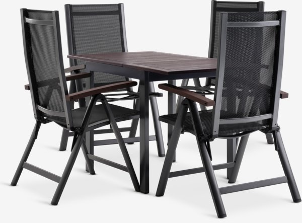 YTTRUP L75/126 tafel hardhout + 4 LIMHAMN stoelen grijs