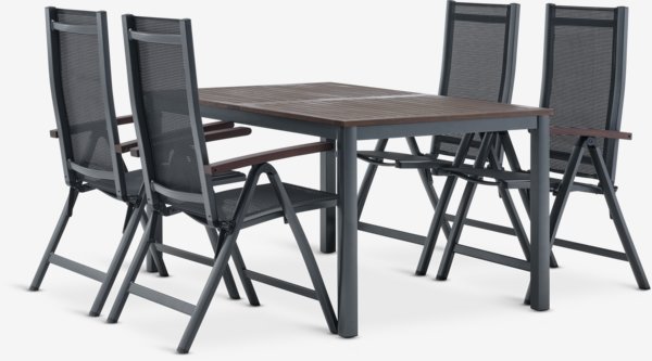 Table YTTRUP L150 bois dur + 4 chaises LIMHAMN gris