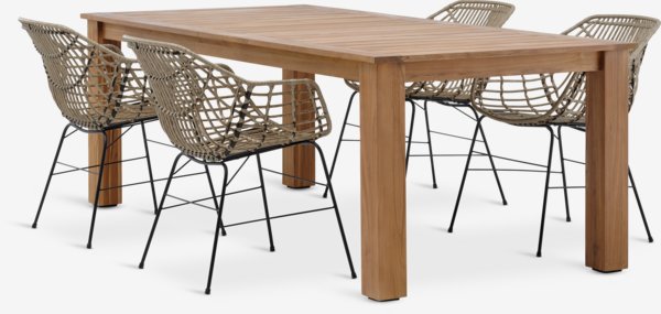 DRAMMEN L210 tafel teak + 4 ILDERHUSE stoelen naturel