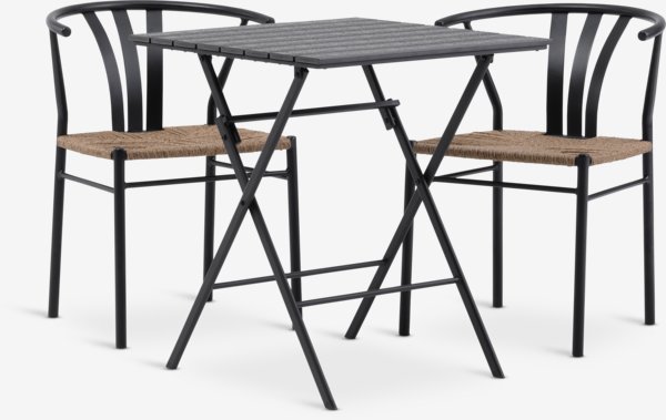 Table bistrot SANDVIKA L65 noir + 2 chaises TAGMARK noir