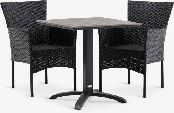 HOBRO L70 tafel grijs + 2 AIDT stoelen zwart