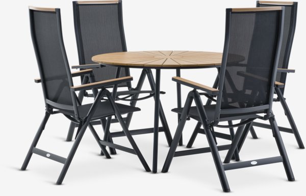 RANGSTRUP Ø110 tafel naturel/zwart + 4 BREDSTEN stoelen