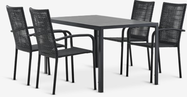 JERSORE L140 table + 4 FUGLEBJERG chaises noir