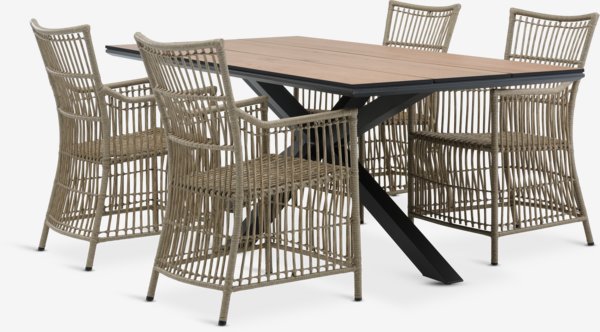 YPNASTED L215 table + 4 FJELLERUP chaises naturel