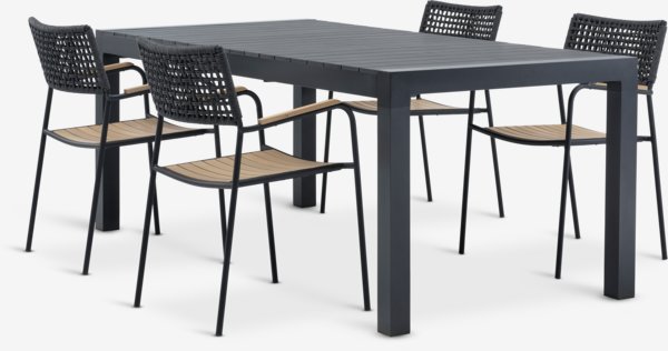 HESTEHAVE L205/275 tafel + 4 AJSTRUP stoel zwart