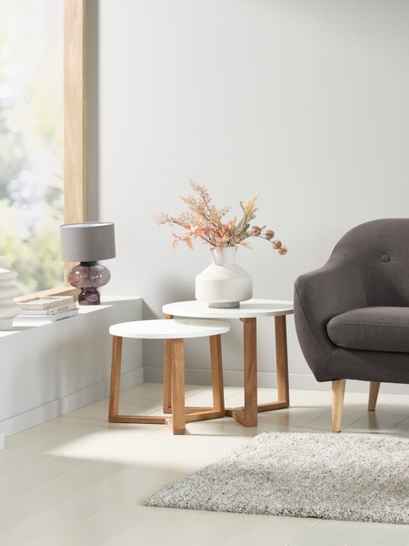 Mesas nido SVENSTRUP Ø60/50 blanco/roble natural juego de 2