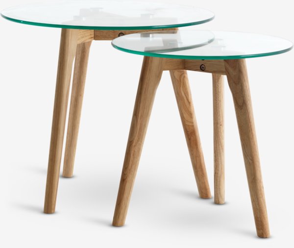 Nest of tables FALSLED D50/40 glass/oak 2 pcs