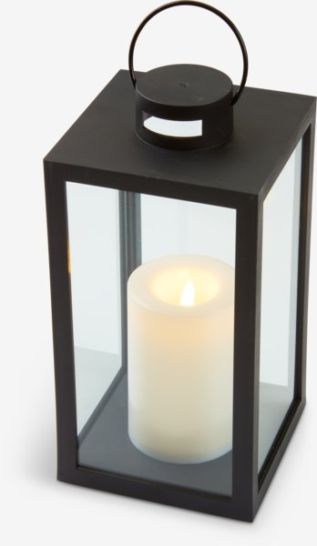 Lantern GEFJON W13xL13xH26cm black w/LED candle