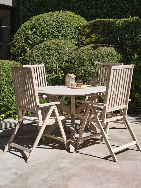 Table FUGLSAND Ø120 bois dur + 4 chaises de jardin TREBJERG