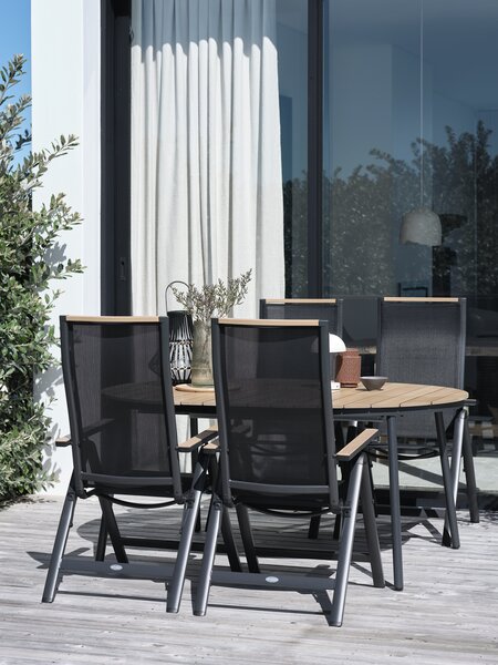 Table TAGEHOLM L118/168 naturel + 4 chaises BREDSTEN noir