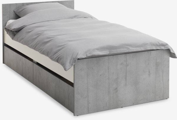 Bed w/storage BILLUND Single white/concrete