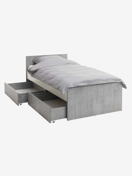 Bed w/storage BILLUND Single white/concrete