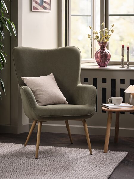 Fotel HUNDESTED zöld kordbársony/natúr tölgyszínű