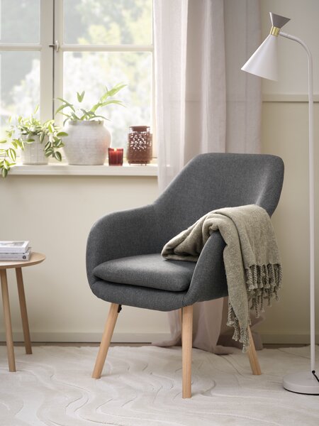 Armchair UDSBJERG grey fabric/oak