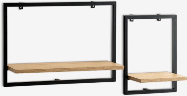 Wall shelf TRAPPEDAL pack of 2 oak colour/black