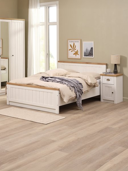 Cadre de lit MARKSKEL 140x190 coloris chêne/blanc