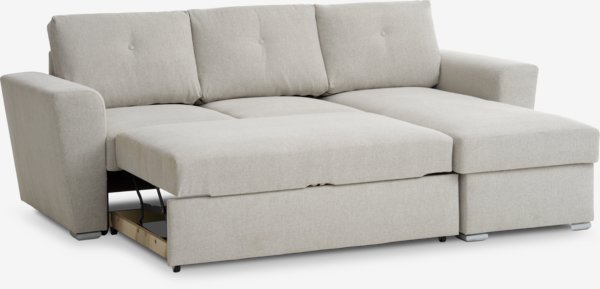 Sofa bed chaise longue VEJLBY light sand fabric