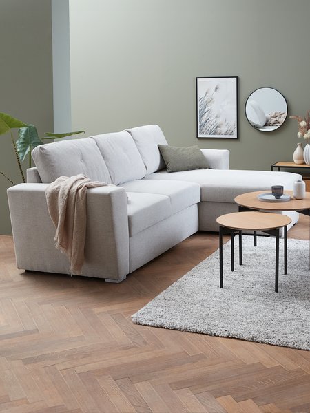 Sofa bed chaise longue VEJLBY light sand fabric