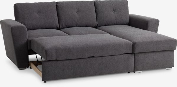 Sofa bed chaise longue VEJLBY dark grey fabric