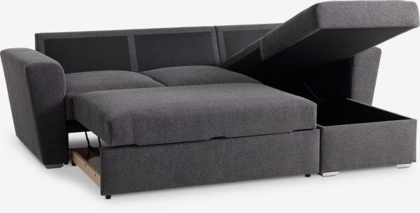 Bäddsoffa schäslong VEJLBY mörkgrått tyg