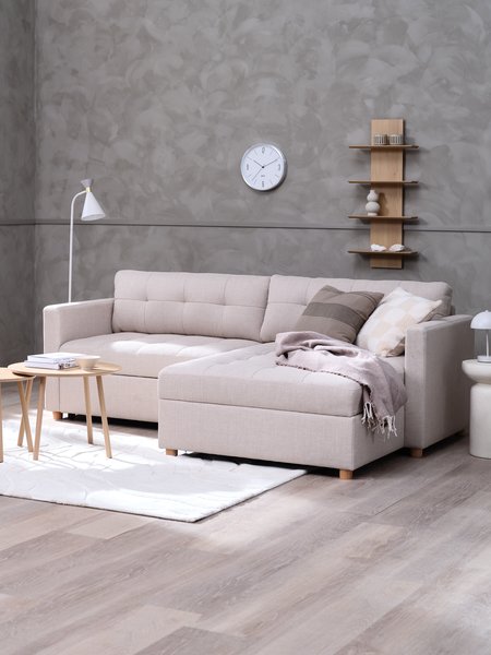 Sofa bed chaise longue TEGLHUSE beige fabric