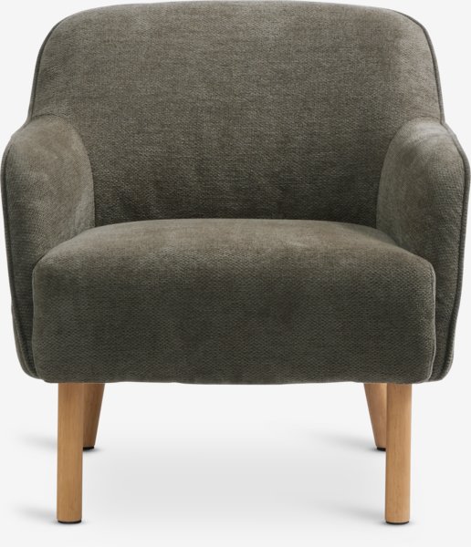 Armchair BREDAL olive green fabric/oak colour