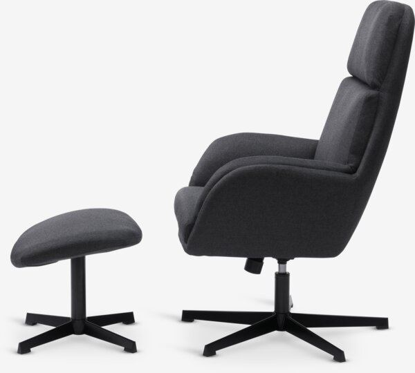 Recliner w/footstool TANKEDAL dark grey fabric