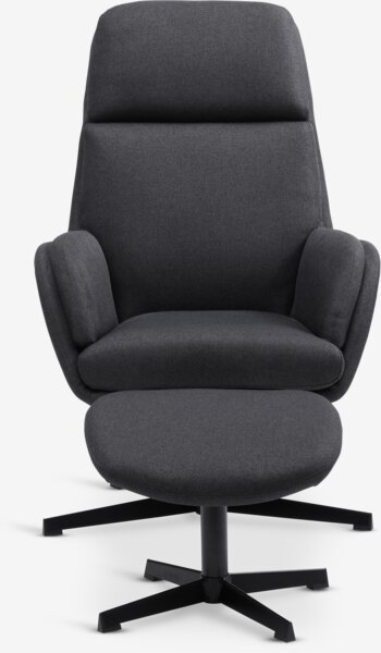 Armchair w/footstool TANKEDAL dark grey fabric