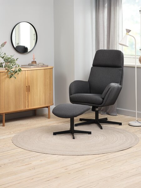 Recliner w/footstool TANKEDAL dark grey fabric