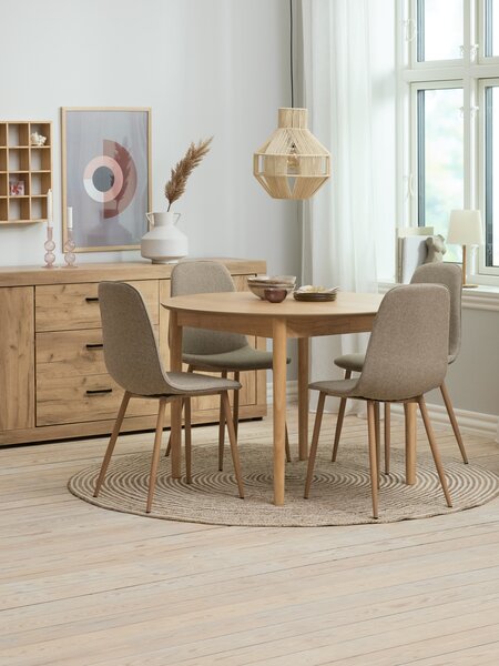 Table MARSTRAND Ø110 chêne + 4 chaises BISTRUP sable/chêne