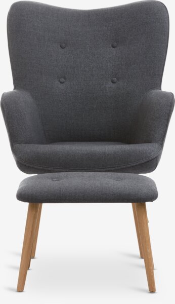 Fauteuil avec repose-pieds SKALBORG tissu gris foncé/chêne