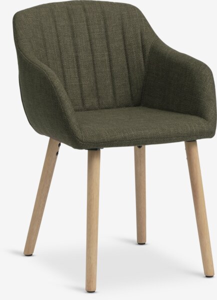 Dining chair ADSLEV olive green fabric/oak colour