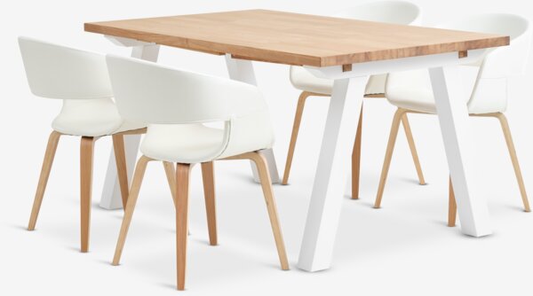 SKAGEN L150 table blanc/chêne + 4 HOLSTEBRO chaises blanc