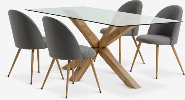 AGERBY L190 table oak + 4 KOKKEDAL chairs grey/oak