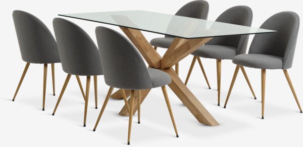 AGERBY L190 table oak + 4 KOKKEDAL chairs grey/oak