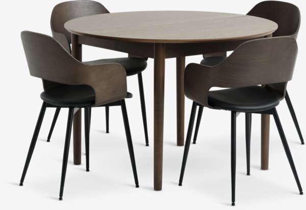 MARSTRAND tafel donker eik + 4 HVIDOVRE stoelen donker eik