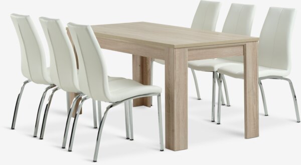 HASLUND L160 table oak + 4 HAVNDAL charis white