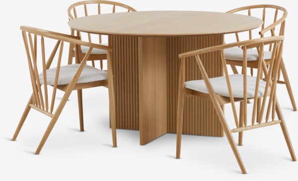 VESTERBORG Ø130 tafel eiken + 4 ARNBORG stoelen eiken