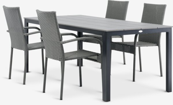 Table MARIELYST L205 + 4 chaises GUDHJEM empilable gris