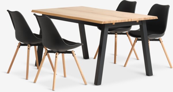 SKOVLUNDE L160 tafel eiken + 4 KASTRUP stoelen zwart