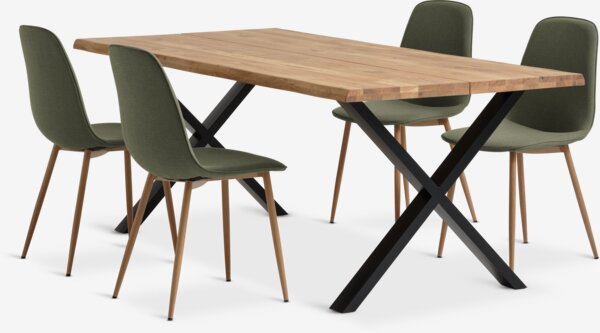 ROSLEV L200 table natural oak+4 BISTRUP chairs olive