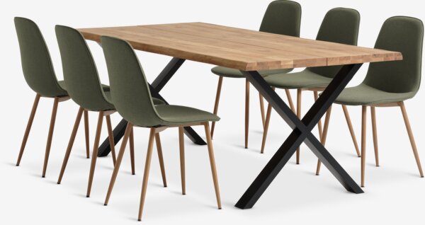 ROSLEV L200 table natural oak+4 BISTRUP chairs olive